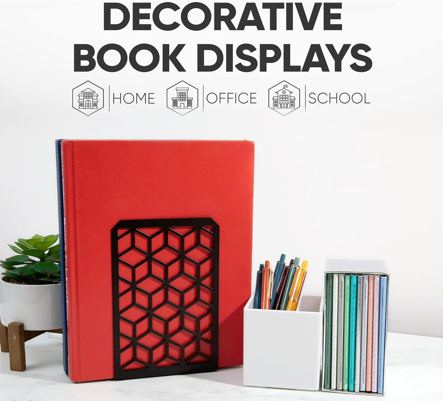 Decorative cube bookends for minimalist interiors