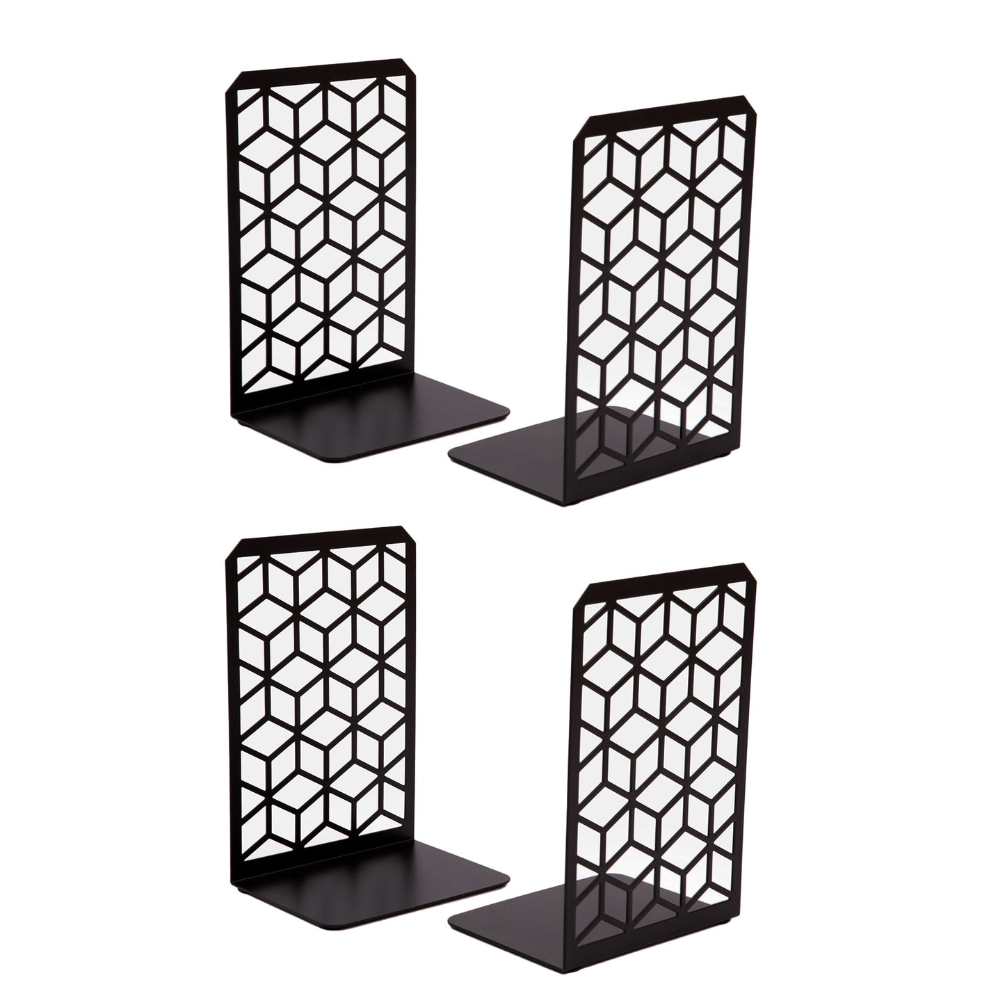 3D cube metal bookends 2-pack – modern geometric bookshelf decor