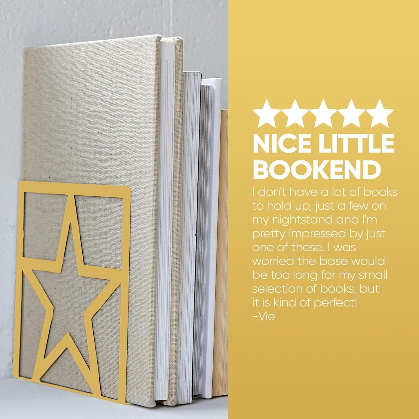 2 Pack Star Gold Metal Bookends - Tall Sturdy Book Ends for Shelves