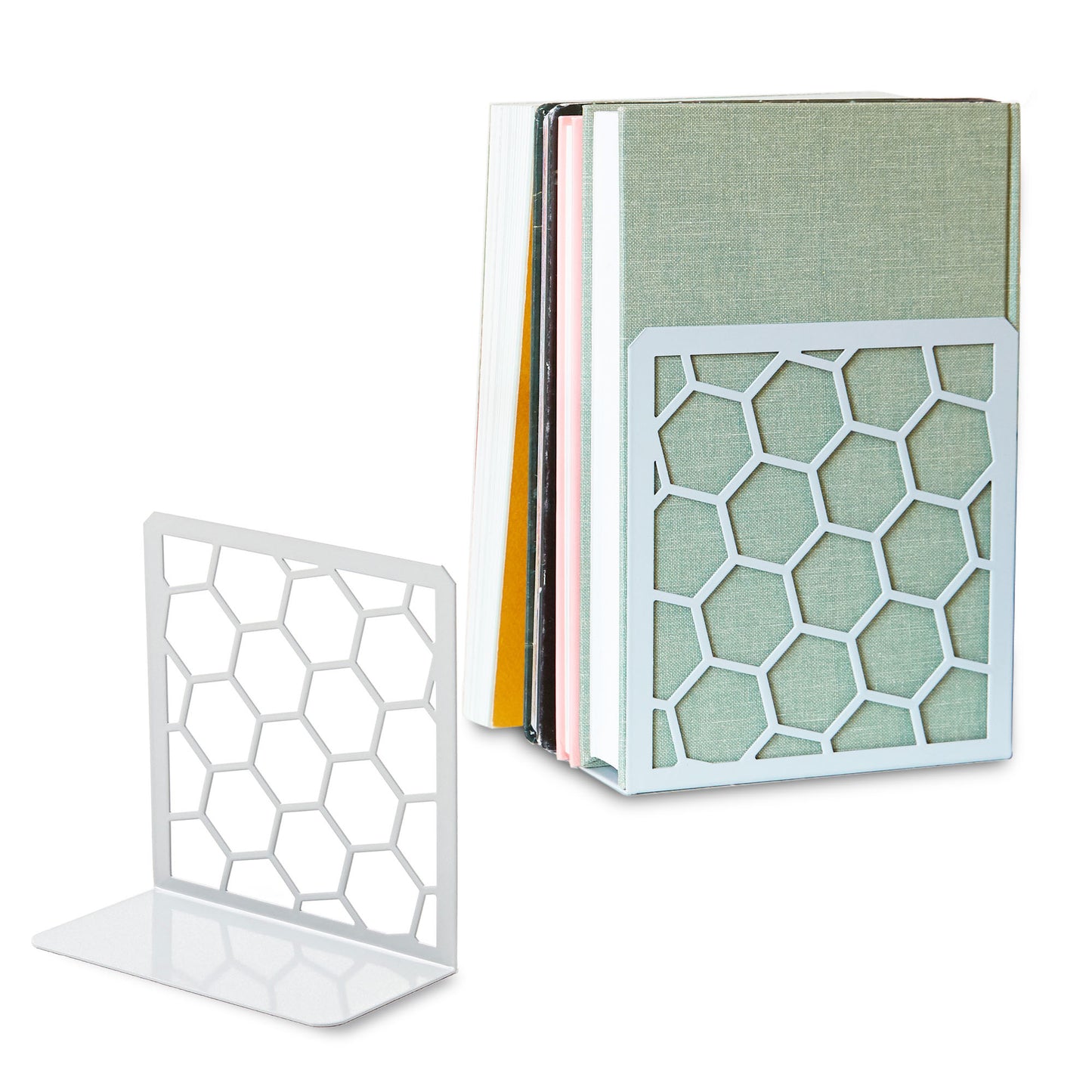 Gray honeycomb metal bookend – sturdy steel book holder