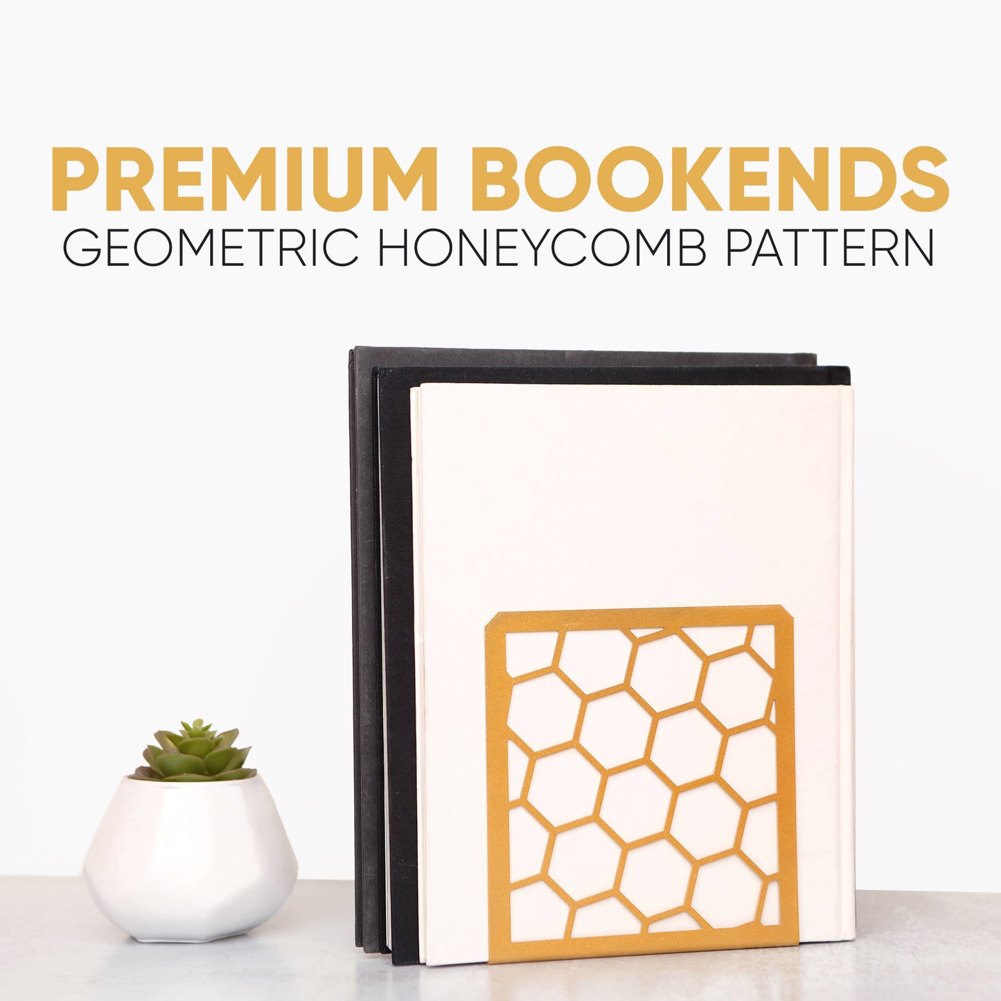 Premium honeycomb metal bookends – decorative book display for modern homes