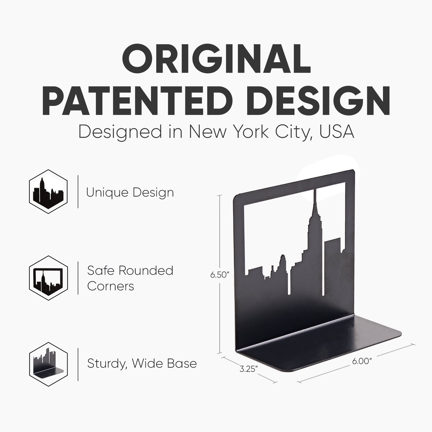 Metal NYC skyline book end – minimalist bookshelf styling