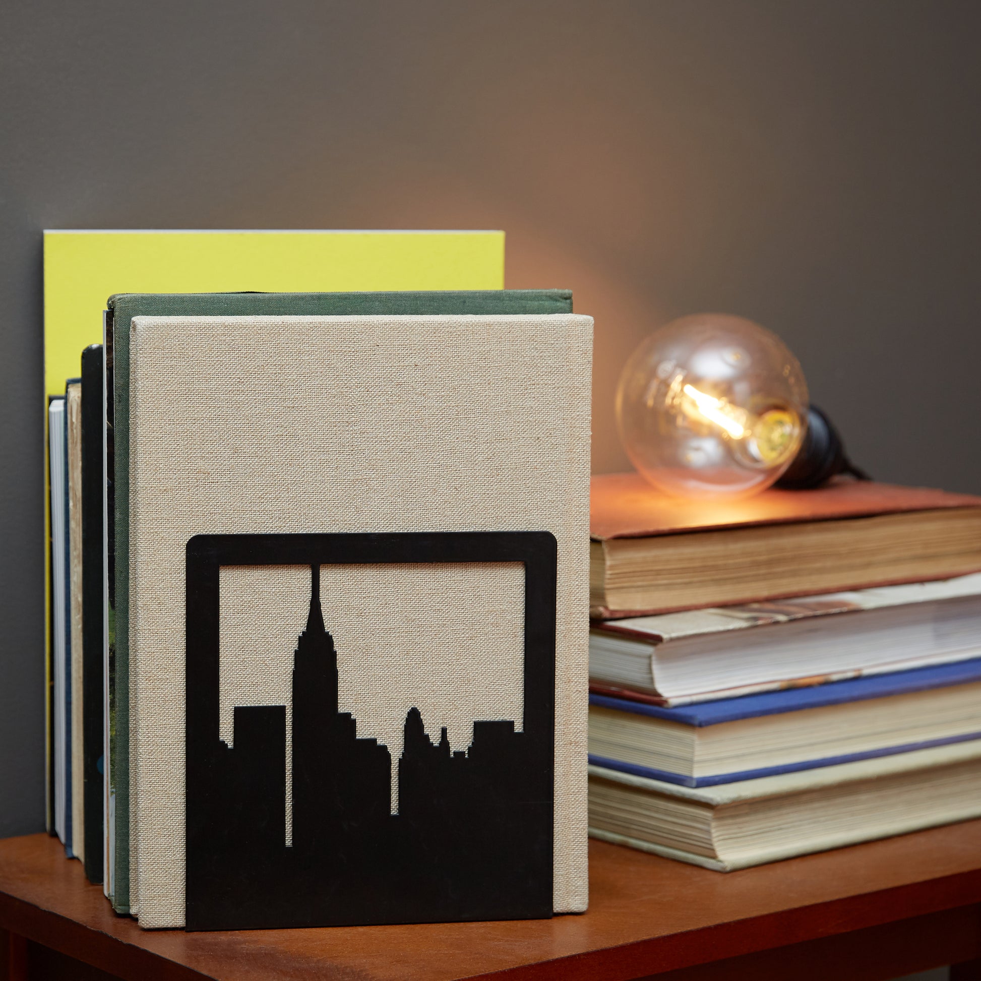 NYC skyline silhouette book end – modern city-themed decor