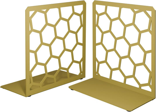 Honeycomb Metal Bookend – Modern Geometric Book Holder