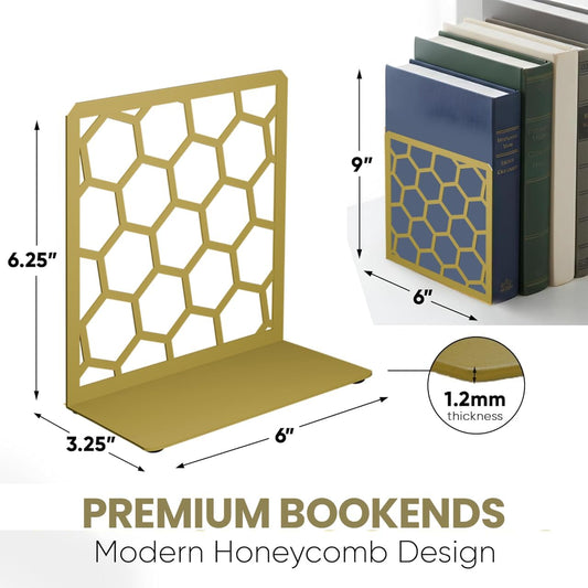 Honeycomb Metal Bookend – Modern Geometric Book Holder
