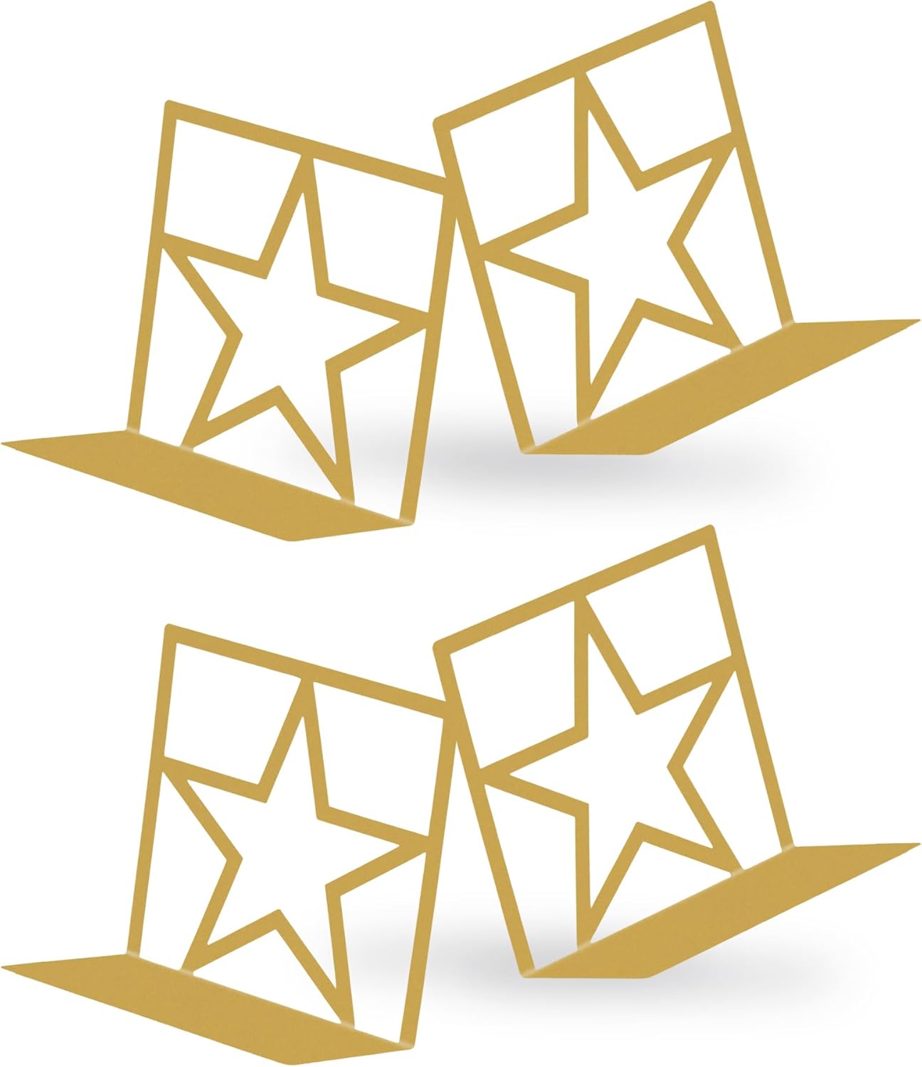 2 Pack Star Gold Metal Bookends - Tall Sturdy Book Ends for Shelves